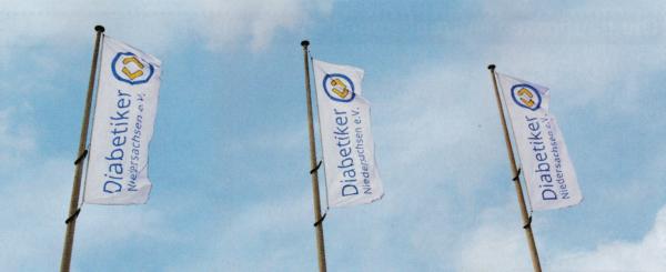 Am Maritim-Hotel am Hannoveraner Flughafen wehten die Flaggen mit dem Logo des Landesverbandes  Foto: Diabetiker Niedersachsen e.V.